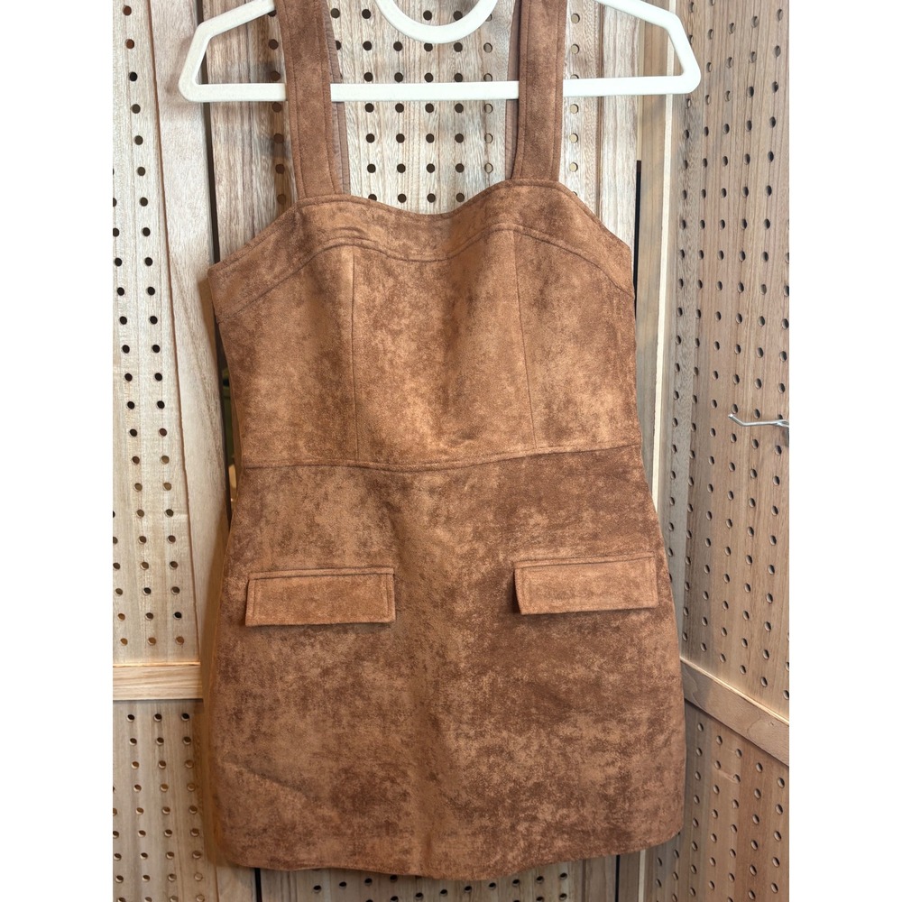 Amanda Uprichard Faux Suede Romper Cognac Brown Square Neck Mini Size M NWT